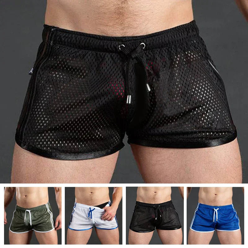 Men Casual Shorts Mesh Sexy Breathable Boxer Shorts