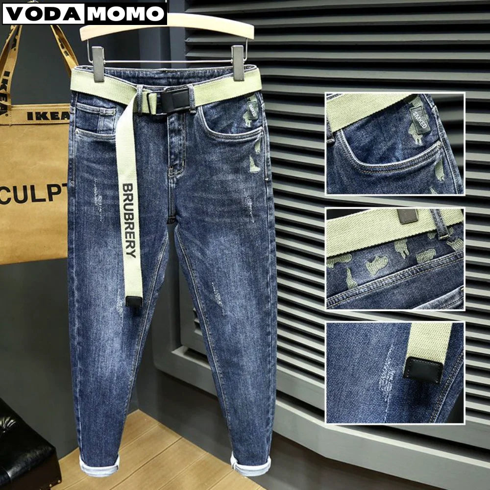 Fashion Designer Men Jeans Retro Stretch Slim Fit