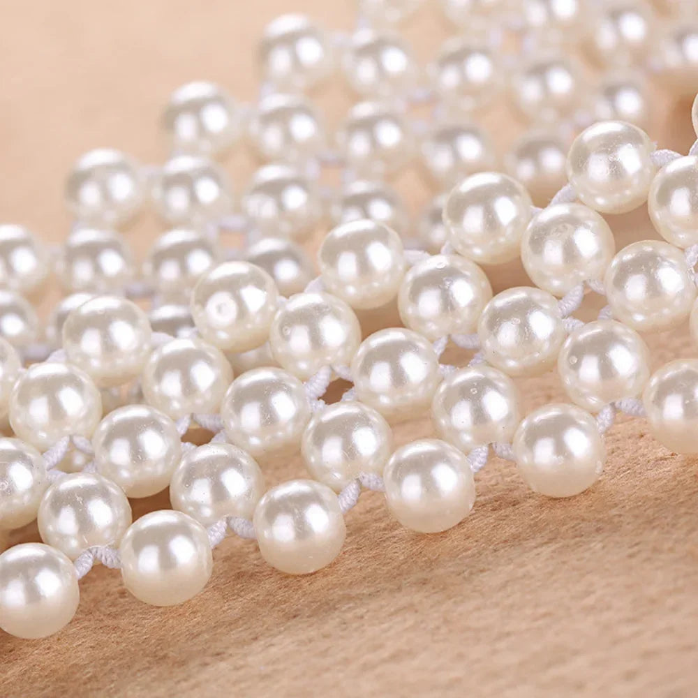 Elegant Women Pearl Waist Belt Elastic Buckle Pearl