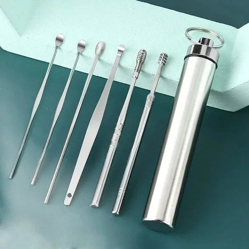 6PCS Stainless Steel Earpick Ear Cleaner Spoon Wax