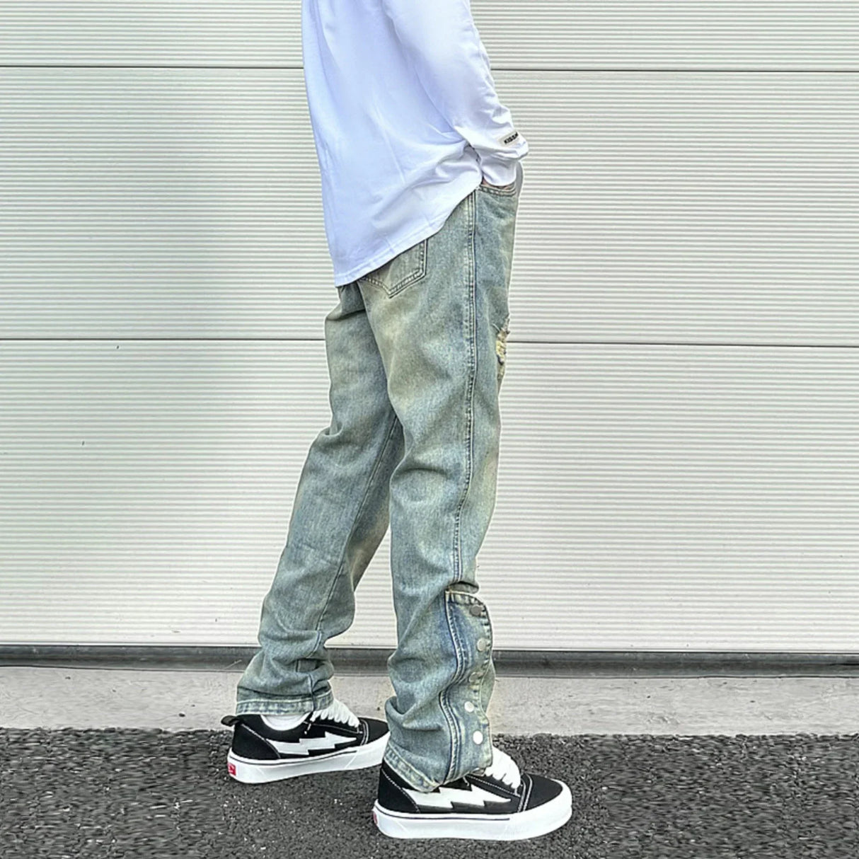 Streetwear Mens Blue Washed Jean Relaxed Fit Side