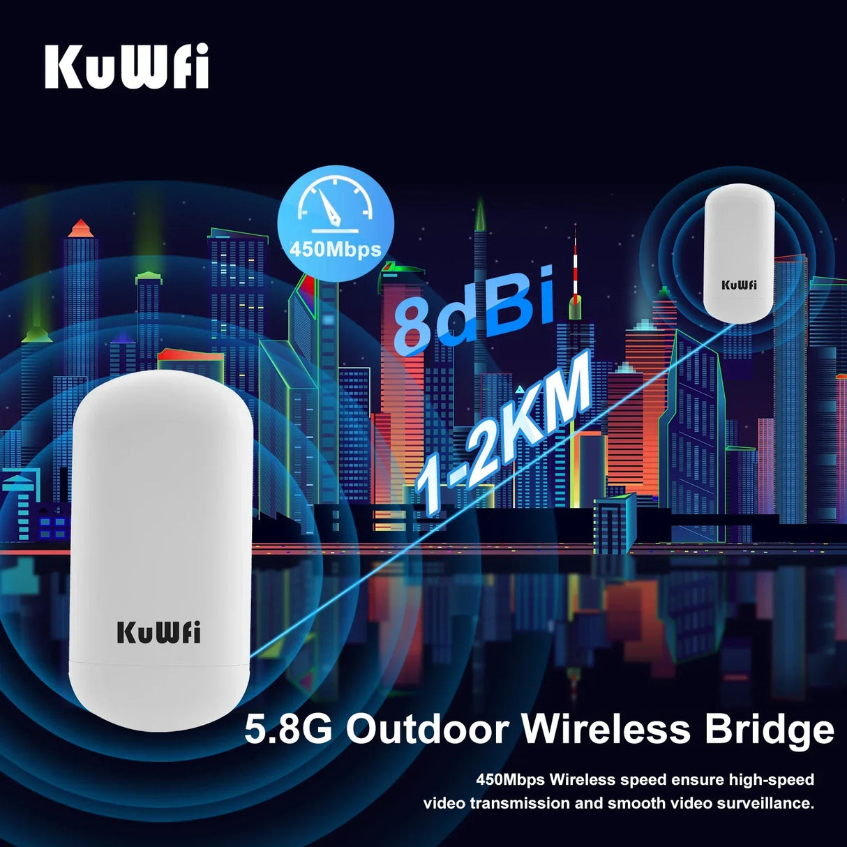 KuWFi Outdoor Wifi Bridge Router 450Mbps Long Range