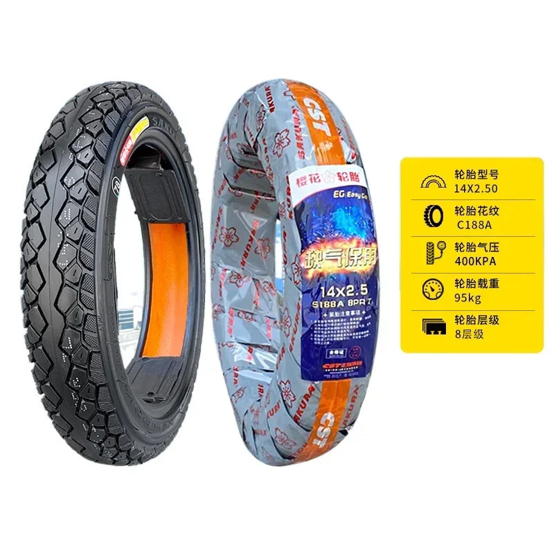 New CST 14X2.125 14x2.50 Tyre 14 Inch Tubeless Tire for Electric Bicycle Wear-resistant tire