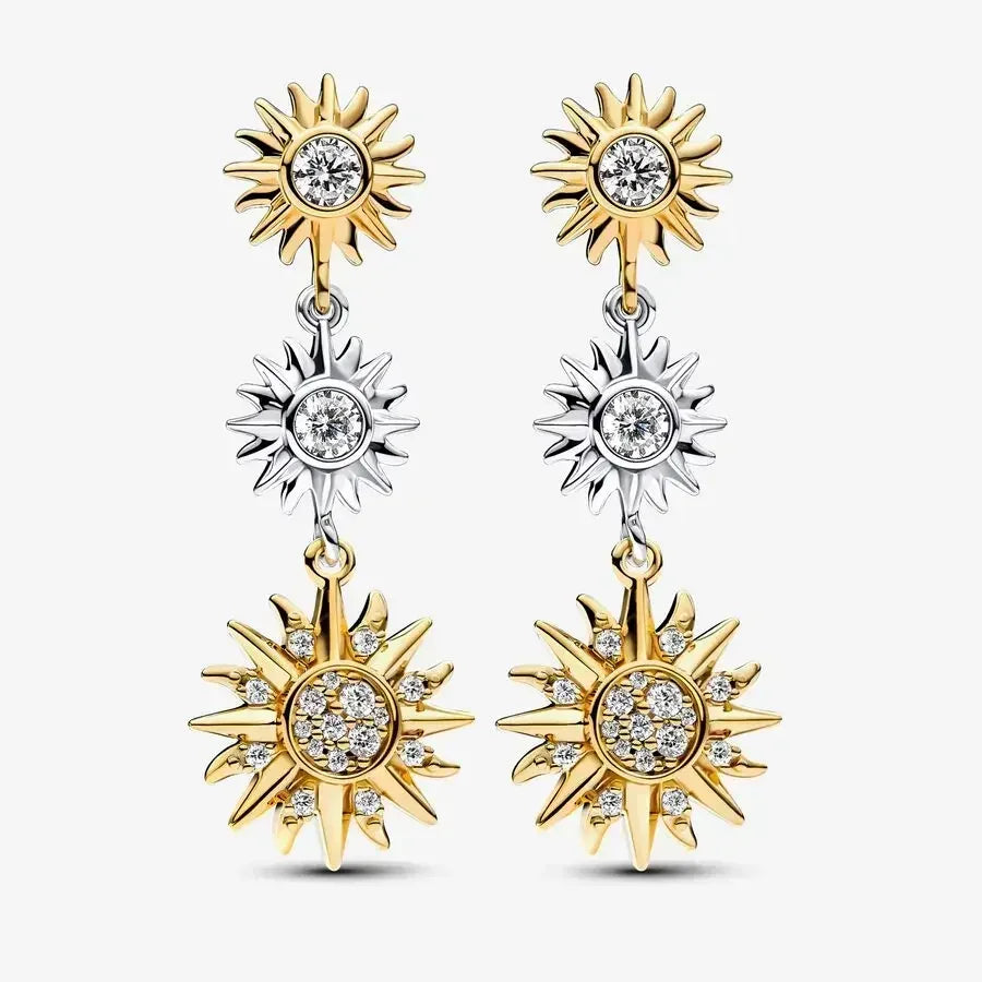 Earring 925 Sterling Silver Sparkling Moon Sun Heart