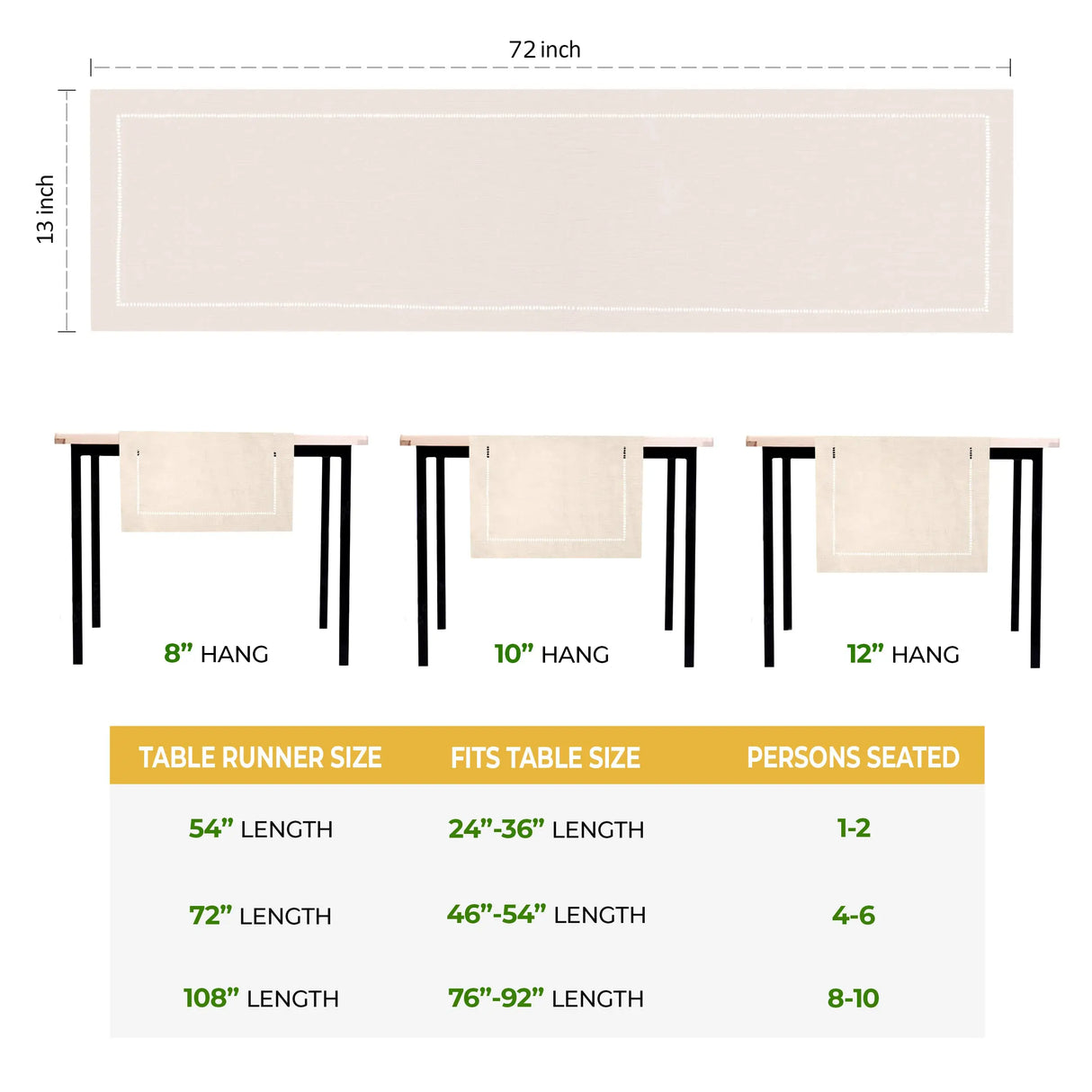 Linen Table Runner Farmhouse 13 x 72 Inches