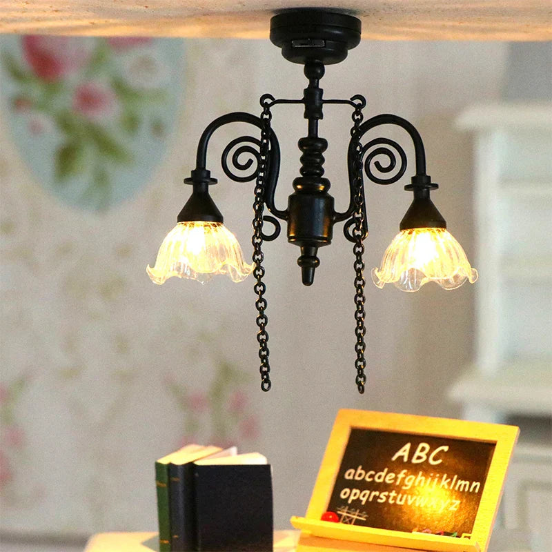 1:12 Dollhouse Miniature LED Lamp Ceiling Lamp Chandelier