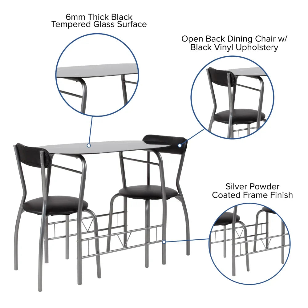 Sutton 3 Piece Space-Saver Bistro Set with Black