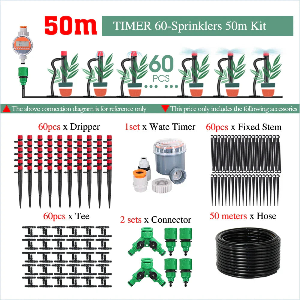 50-5M Garden Smart Drip Irrigation System with Timer