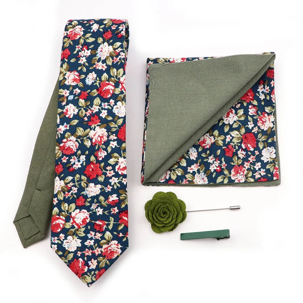 Two Side Floral Plaid Cotton Patchwork Tie Set