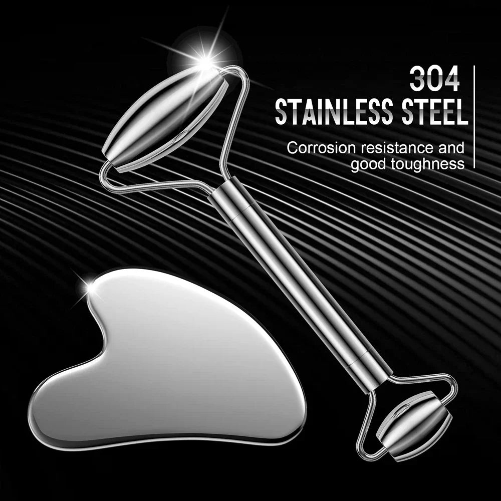 Face Roller and Gua Sha Set - Stainless