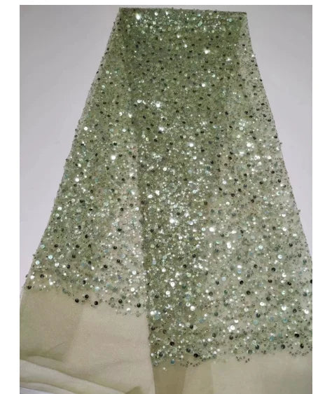 Heavy silver Sequins Lace Fabric With Bead Sequins