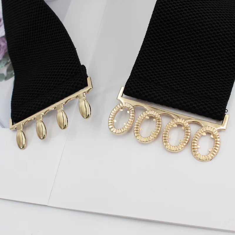 Wide Elastic Belt Solid Color Corset Belt Metal