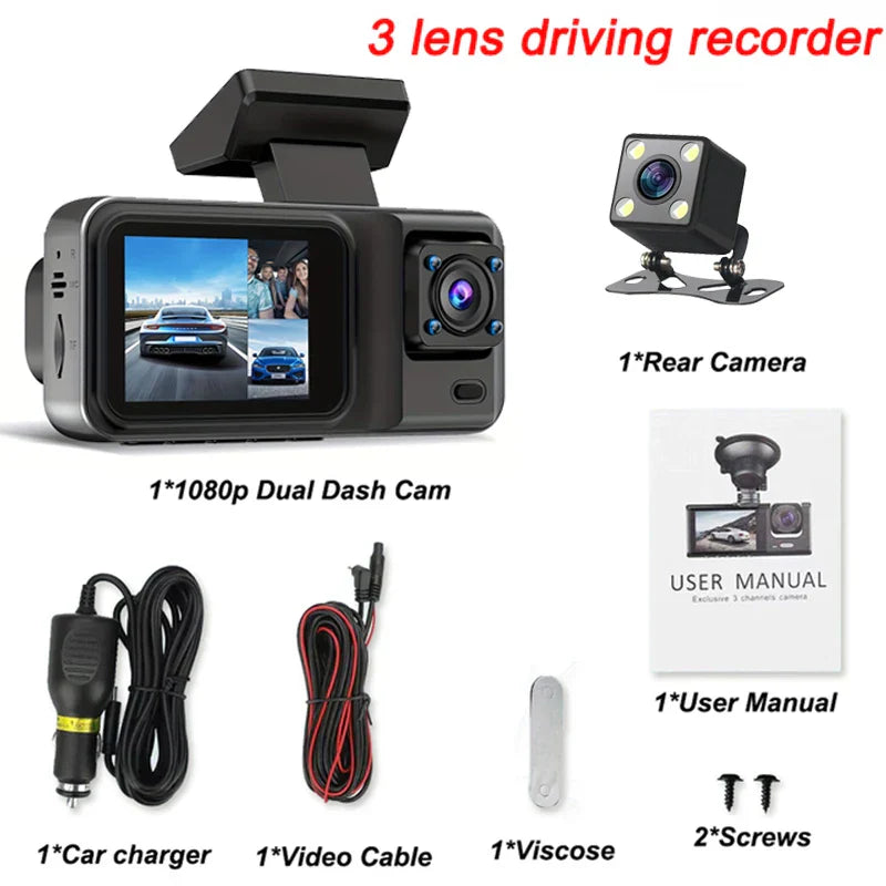 3 Channel Dash Cam for Cars Camera Black