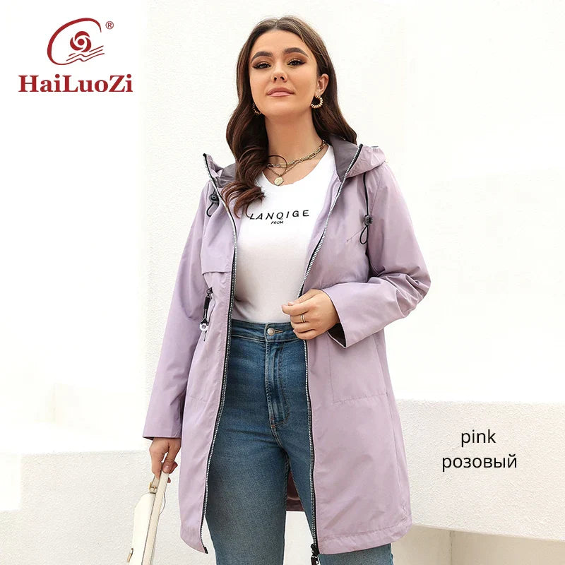 HaiLuoZi 2022 Womens Trench Coat Plus Size Jacket