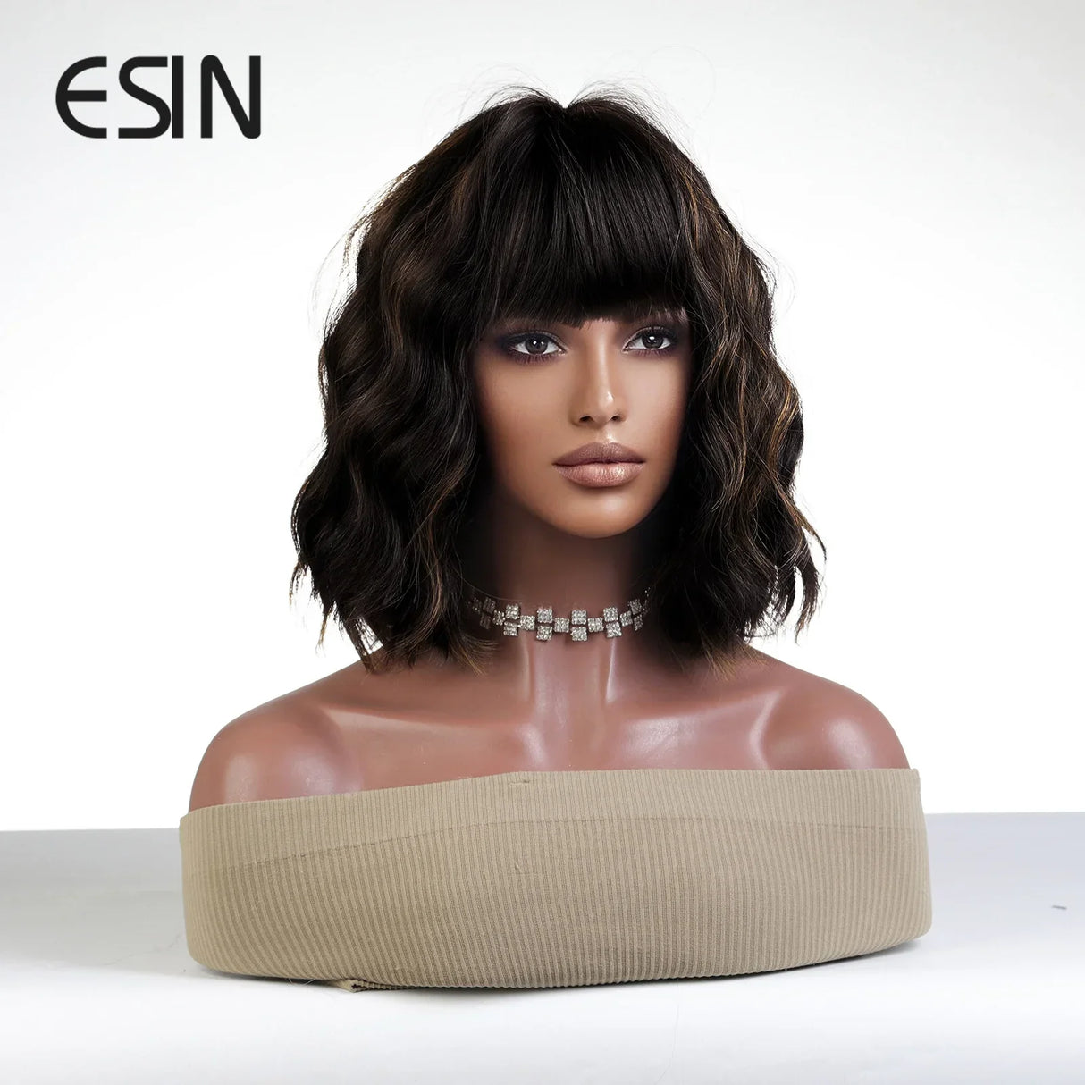 ESIN Synthetic Black Brown Medium Long Loose Body