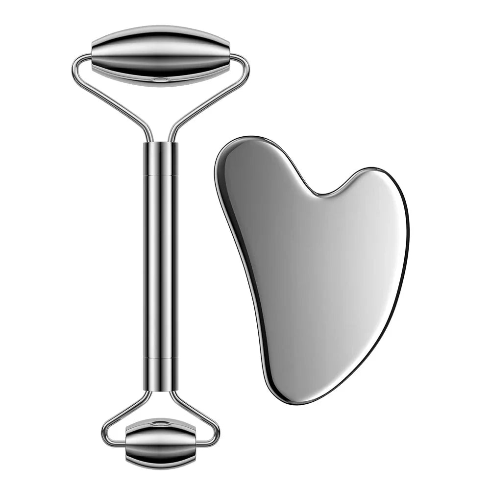 Face Roller and Gua Sha Set - Stainless