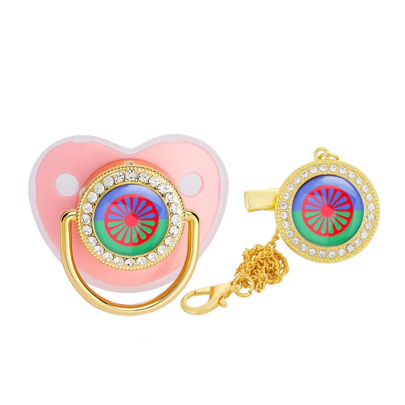 Personalized Flag Baby Luxury Pacifier with Chain Clips