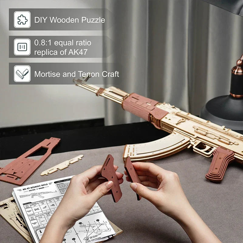 Robotime DIY 3d Wooden Puzzle Toy AK-47 Assault