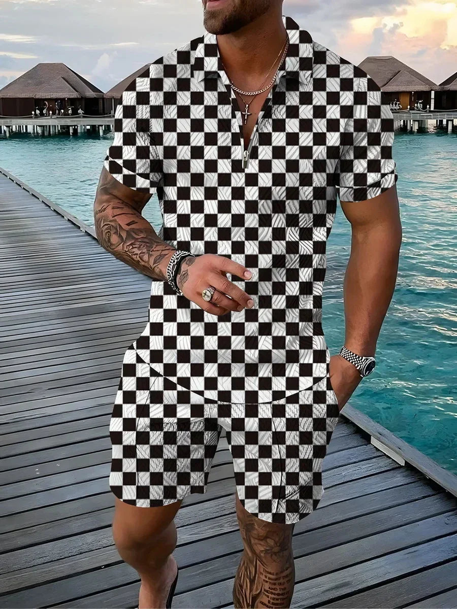 Vintage 3D Print Men Polo shirts 2pcs Set