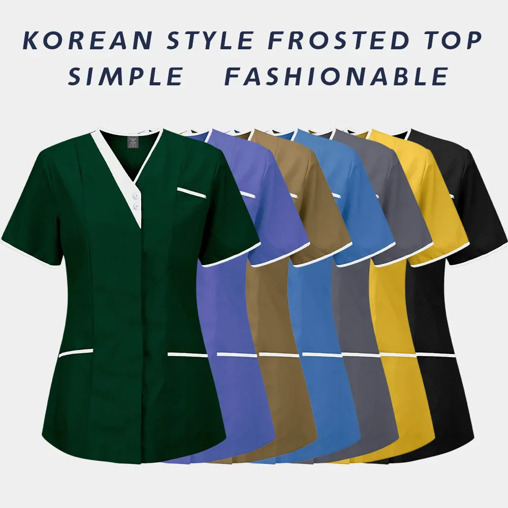 Nursing Scrubs Uniform Women Medical Tops Short Sleeve