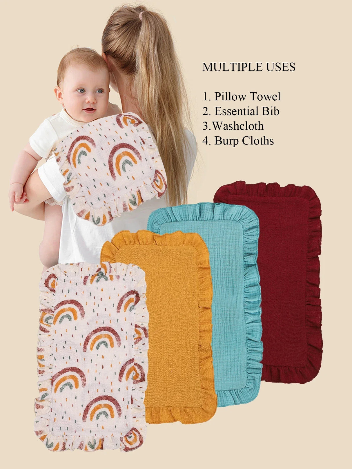 4Pcs/Set Soft Muslin Cotton Gauze Shoulder Rag Baby