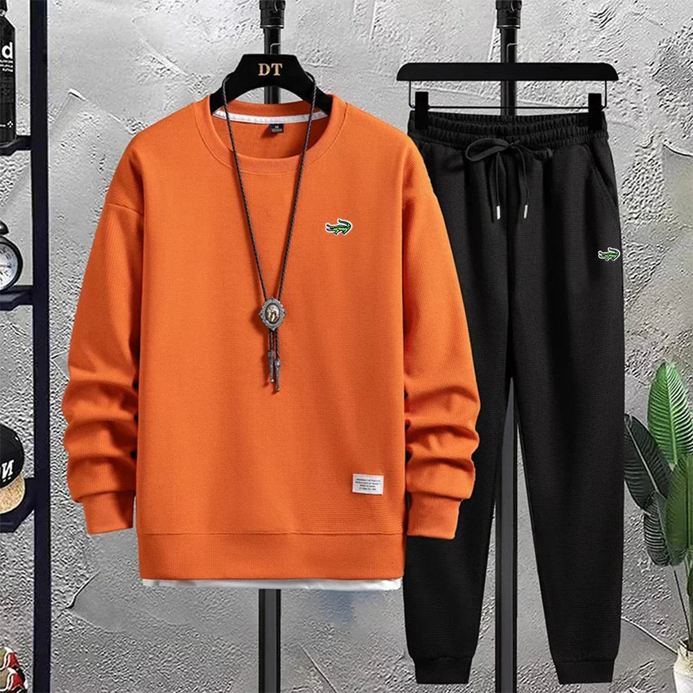 Fashion Autumn Tracksuit Mens Embroidery 2 Piece Outfit