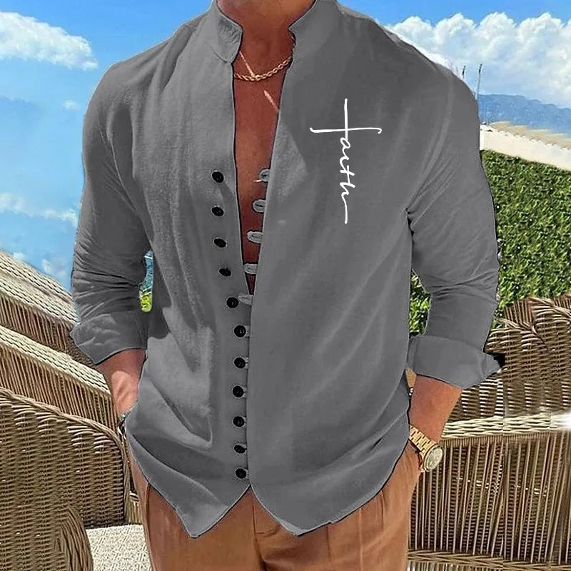 Hot Sale Spring Cotton Linen Autumn Men's Long-Sleeved
