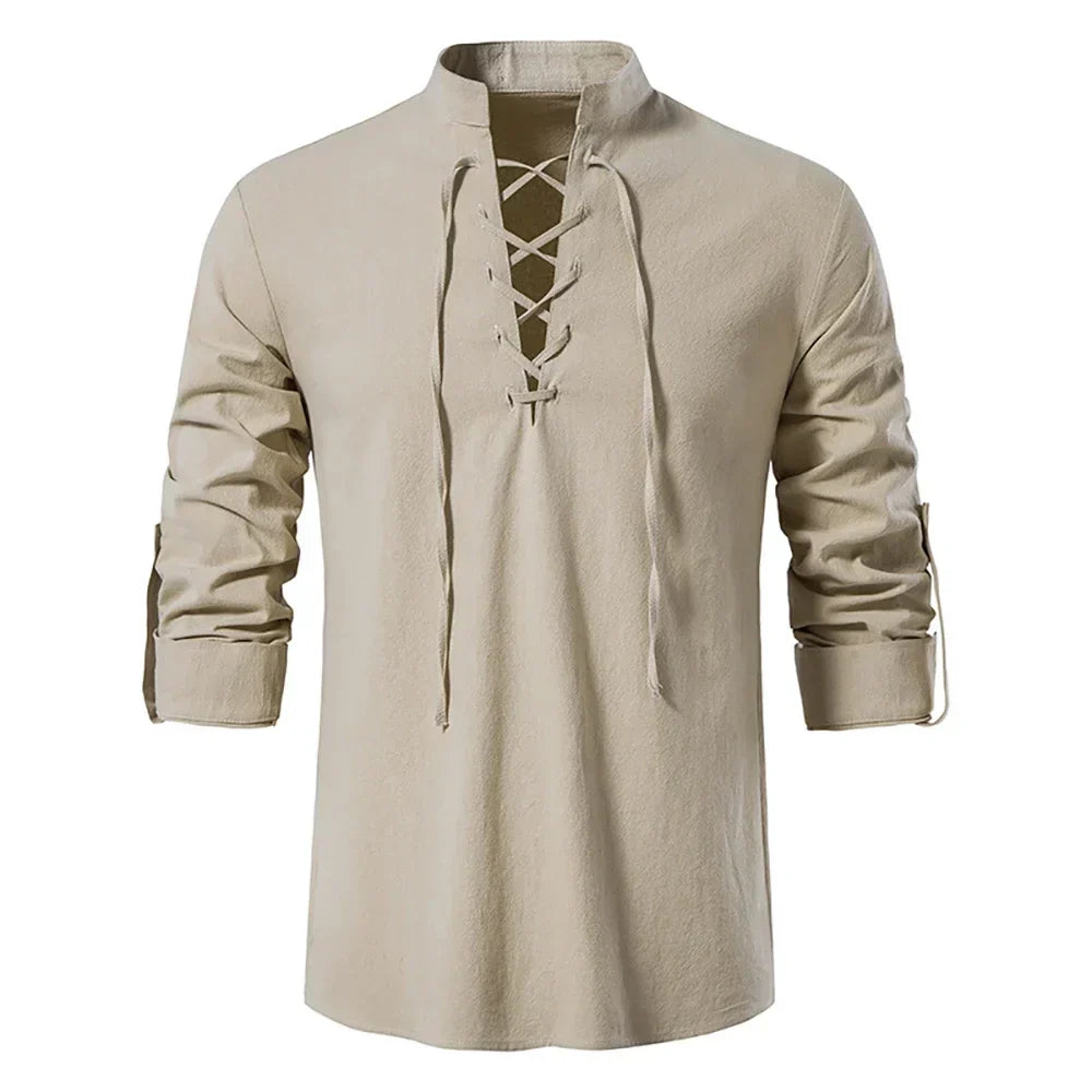 Spring Summer Men's Shirts Cotton Linen Long Sleeved