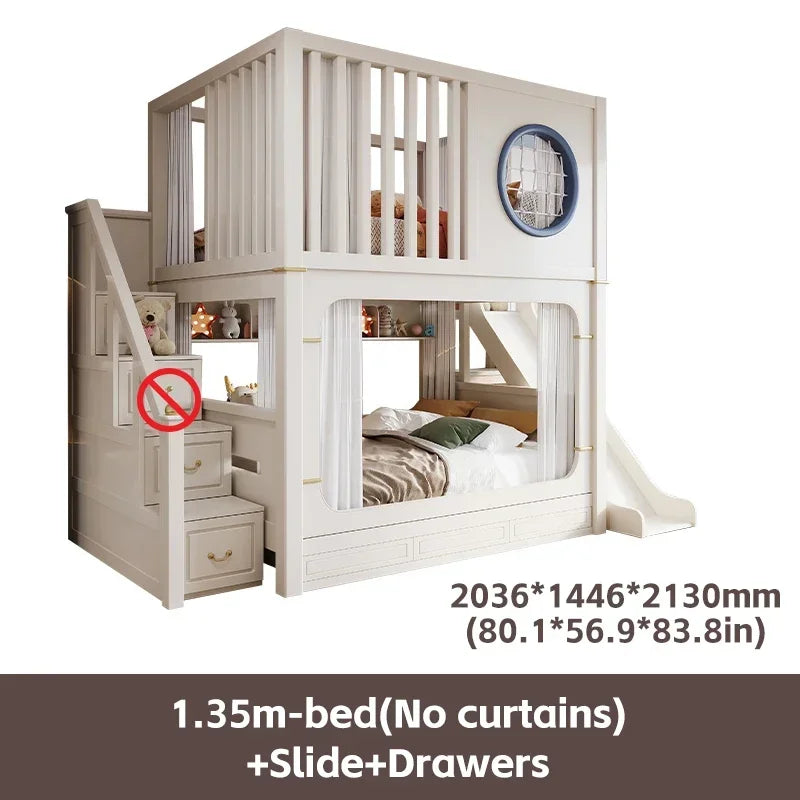 Modern High And Low Kids Bed With Ladder