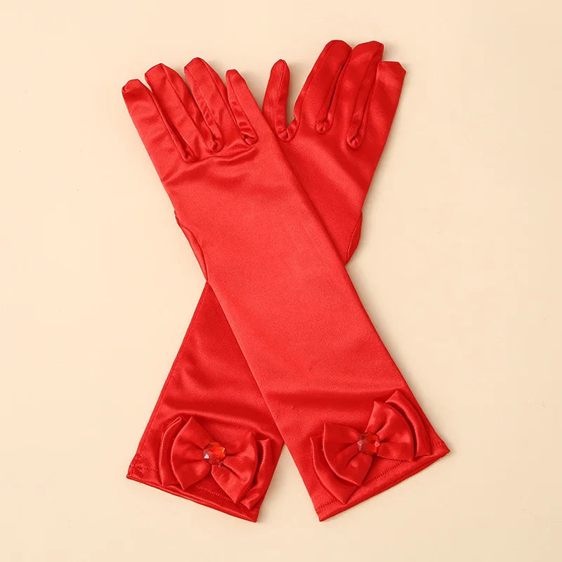1 Pair Bow Satin Gloves for Kids - Stage Dance & Wedding Accessories