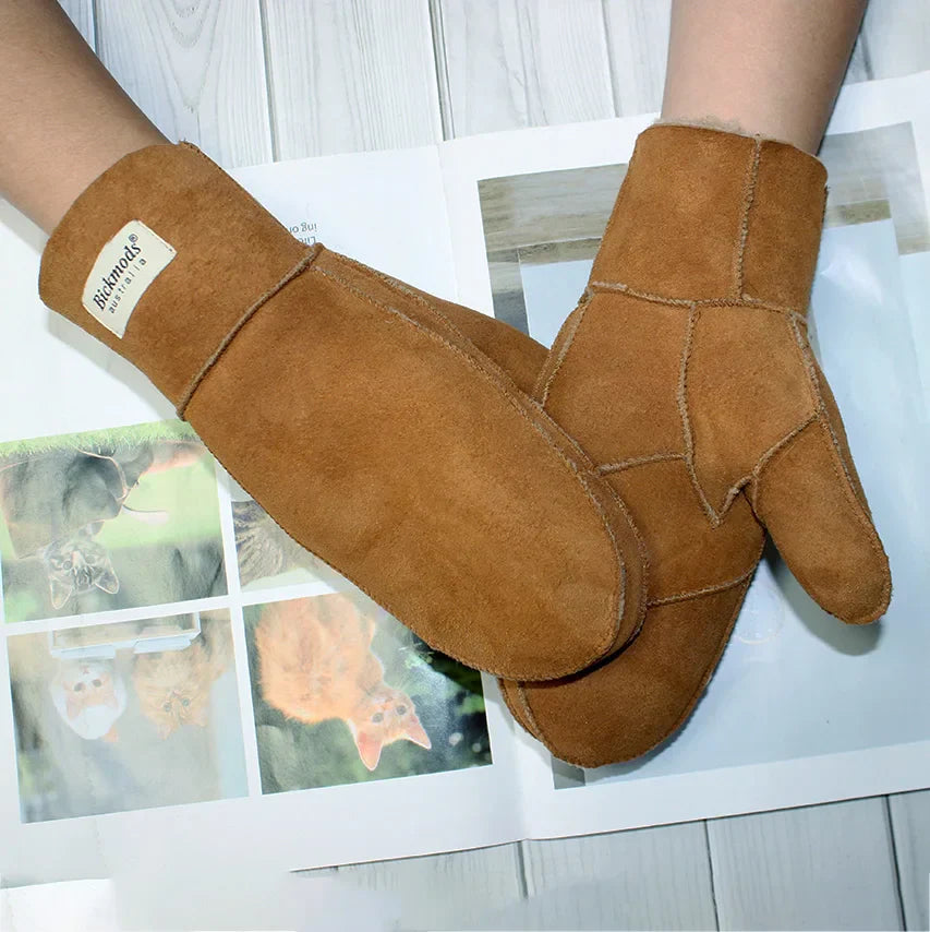 Sheepskin Fur Mittens Women's Leather Wool Color Winter