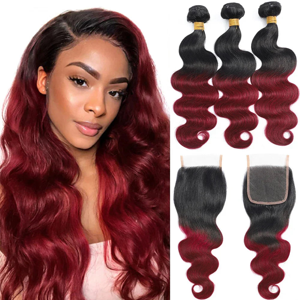 Ombre Body Wave Bundles With Closure Brazilian Human