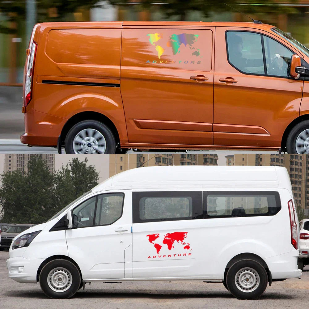 2Pcs World Map Car Side Body Stickers for SUV Van RV