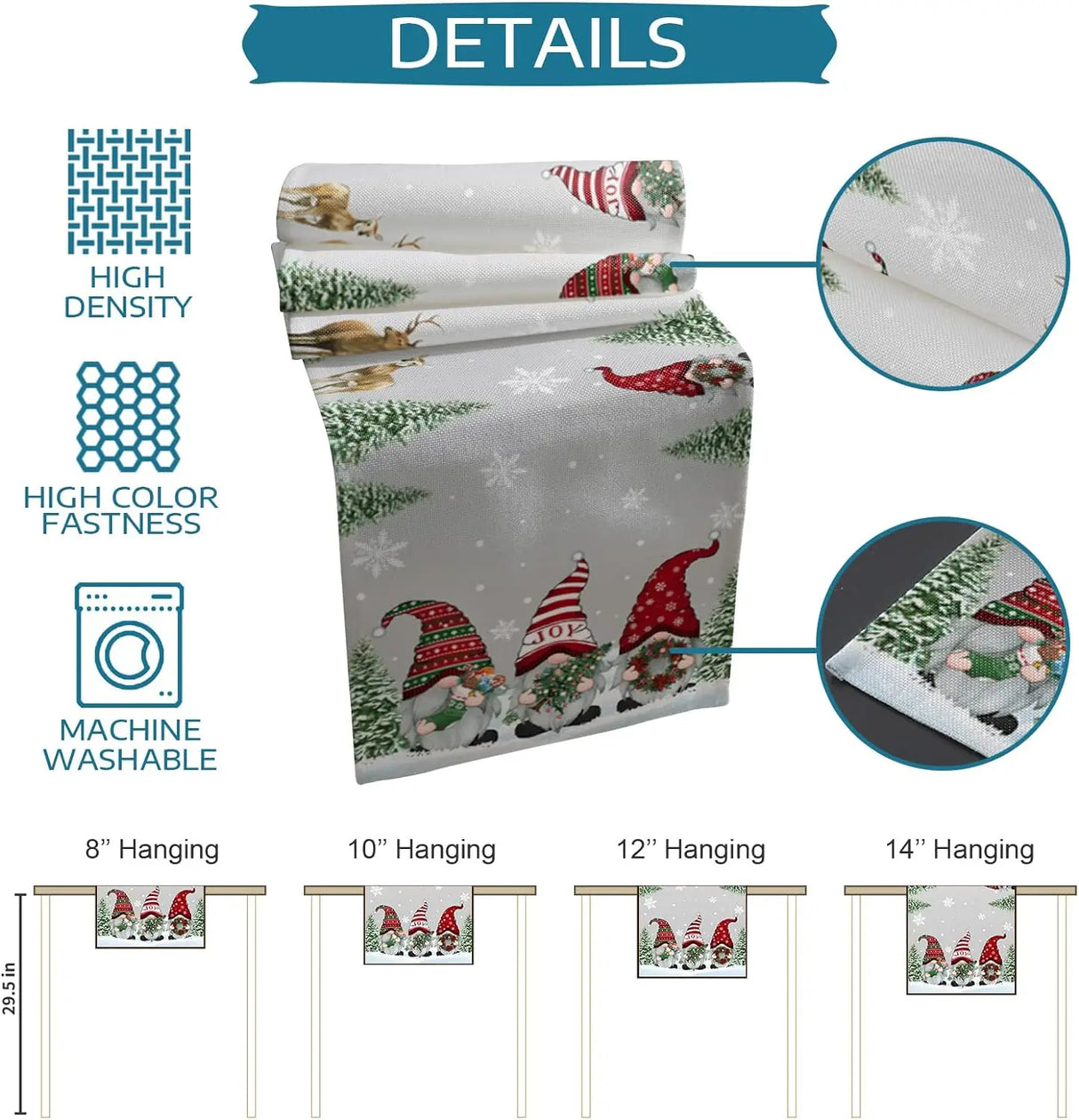 Christmas Snow Tree Gnomes Linen Table Runners Dresser