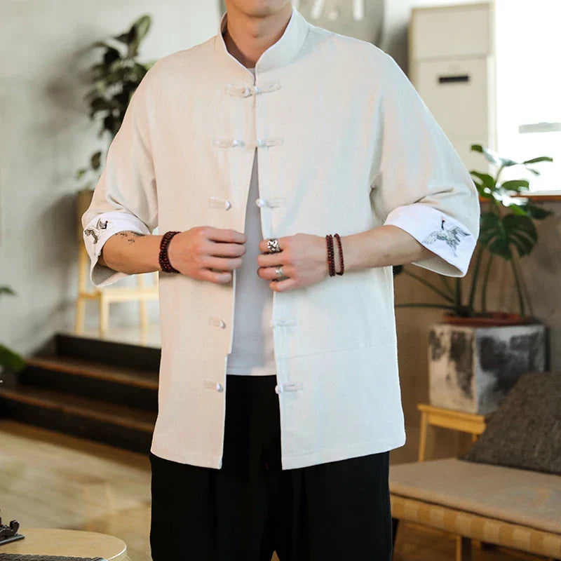 2024 Summer Crane Embroidery Top Traditional Chinese Style