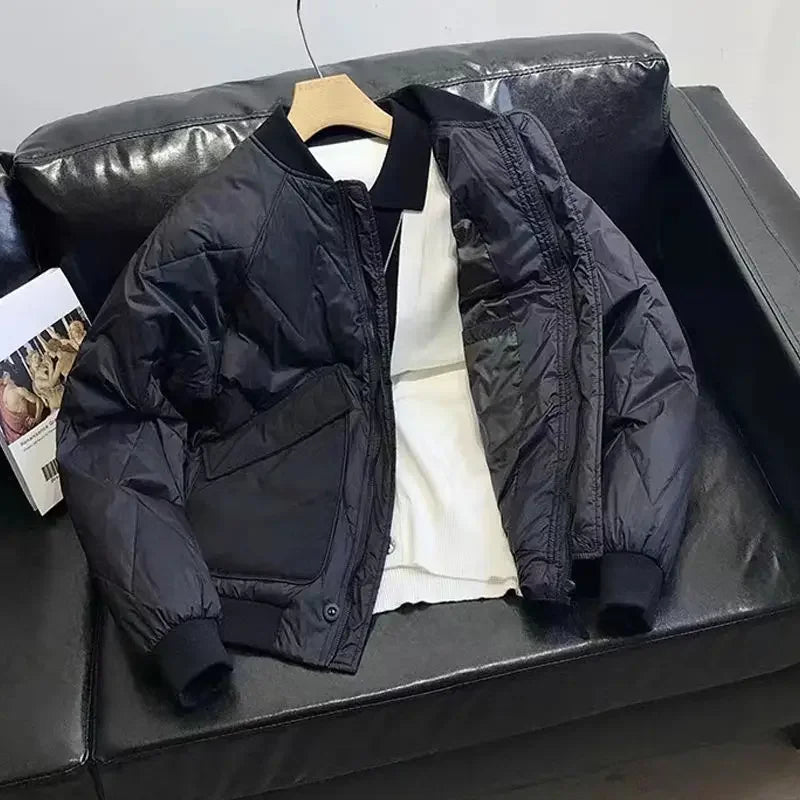 Winter Big Pocket Zipper Down Jacket Warm Vintage
