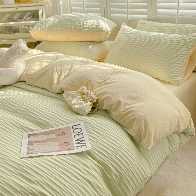 Seersucker Bedding Set Duvet Cover Flat Sheets Pillowcase