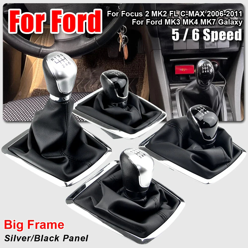 5 6 Speed MT Gear Shift Knob Shifter Lever Gaiter Boot Cover For Ford Focus 2 Mondeo MK2 2004-2011