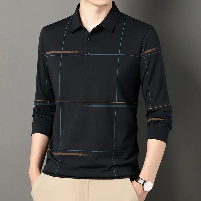 Streetwear Fashion Men Striped Polo Shirts Spring Autumn