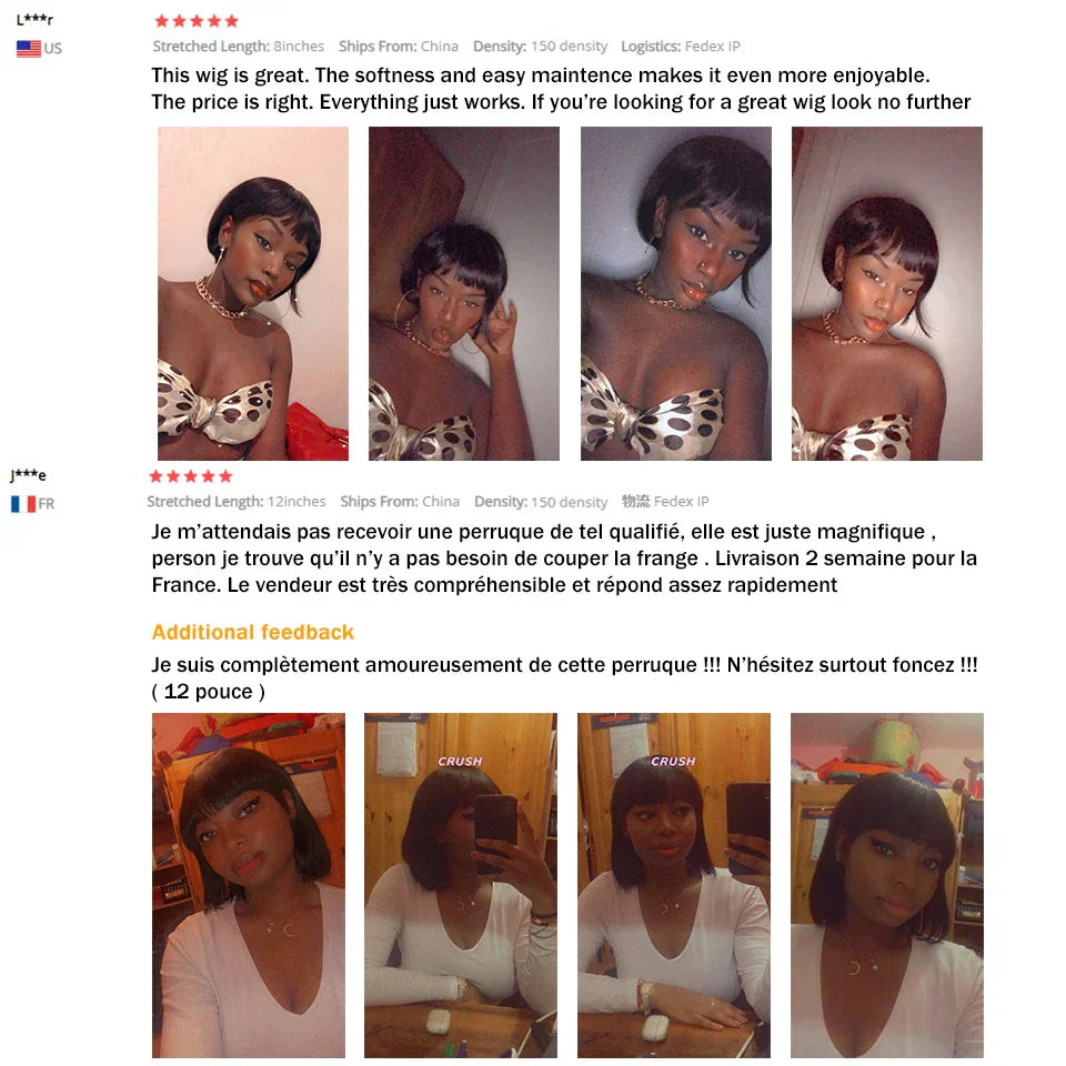 MISIA Straight Bob Human Hair Wigs With Bang