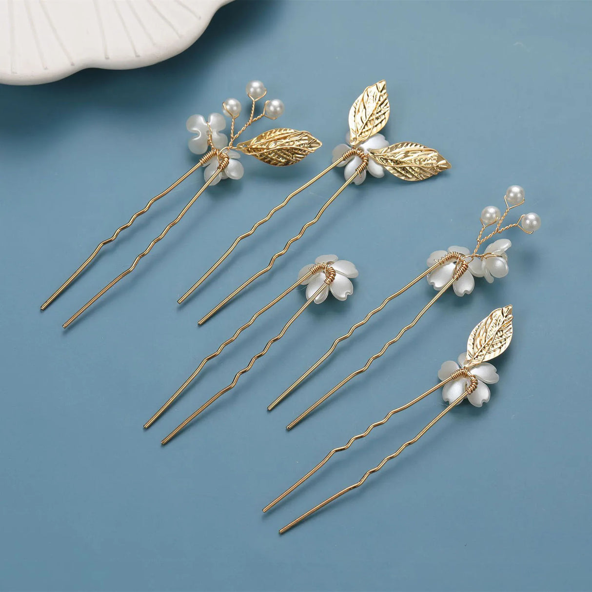 5pcs U-shape Hairpin Set For Women Pearl Floral