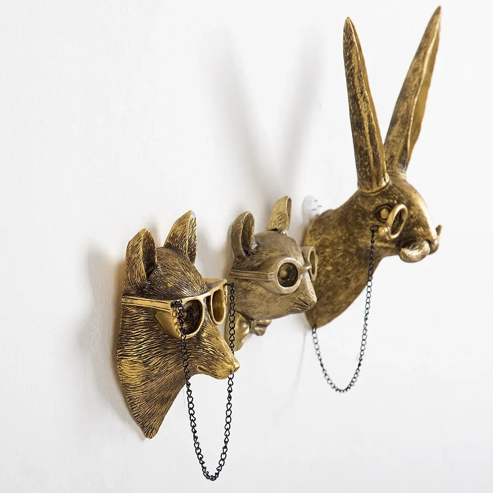 Antique Bronze Resin Animal Pendant Golden Deer Head
