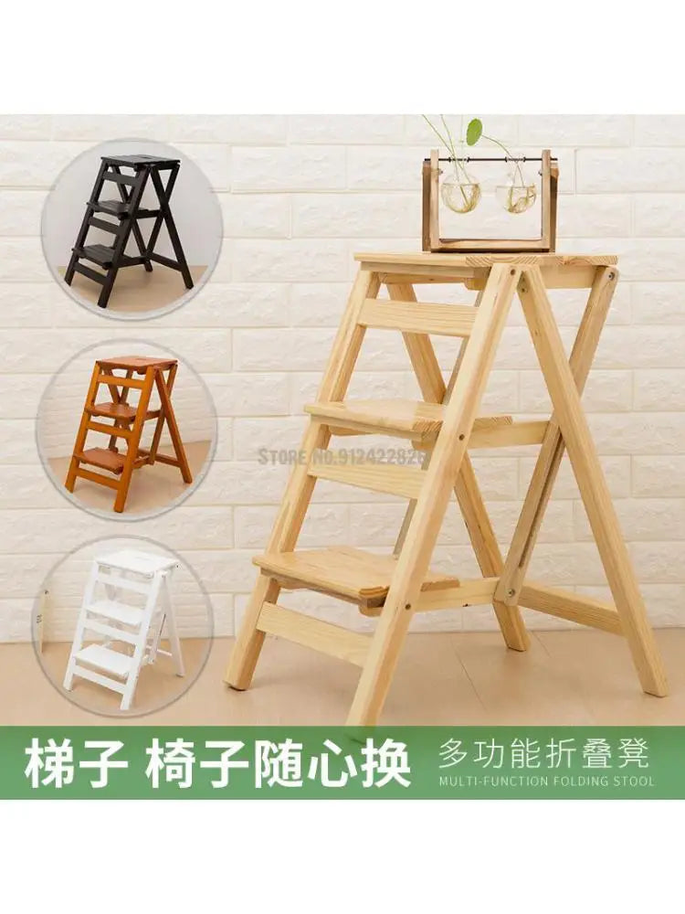 Solid Wood Household Multifunctional Folding Ladder Chair Indoor