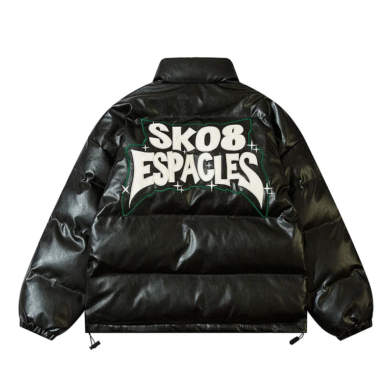 Hip Hop PU Leather Parkas Men High Street