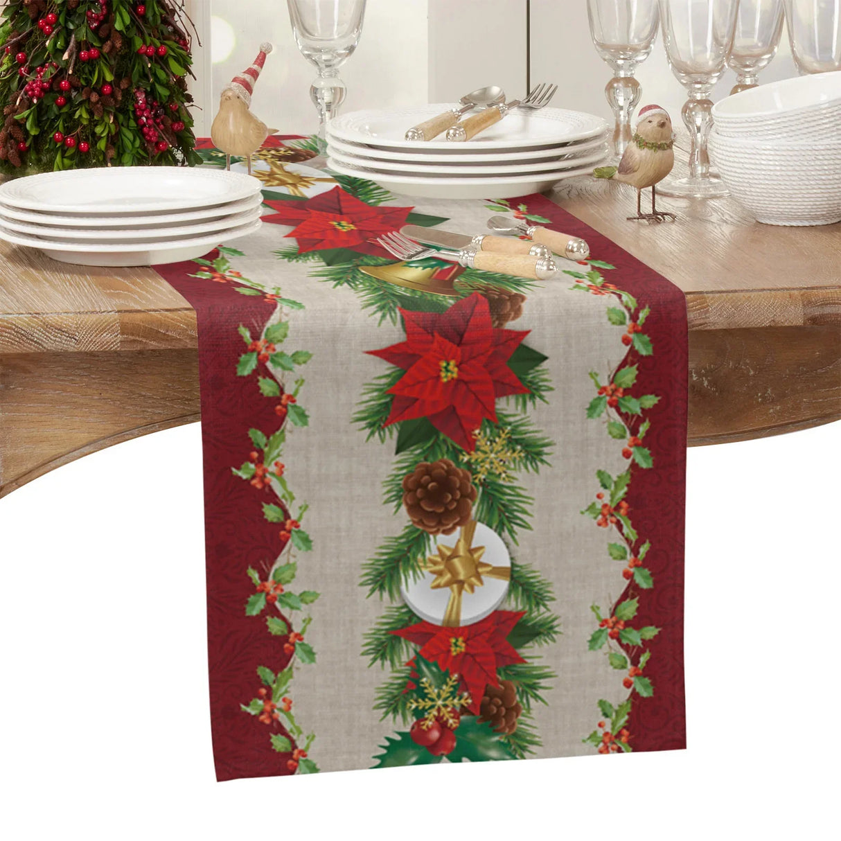 Christmas Tree Pine Needles Candy Bow Table Runner