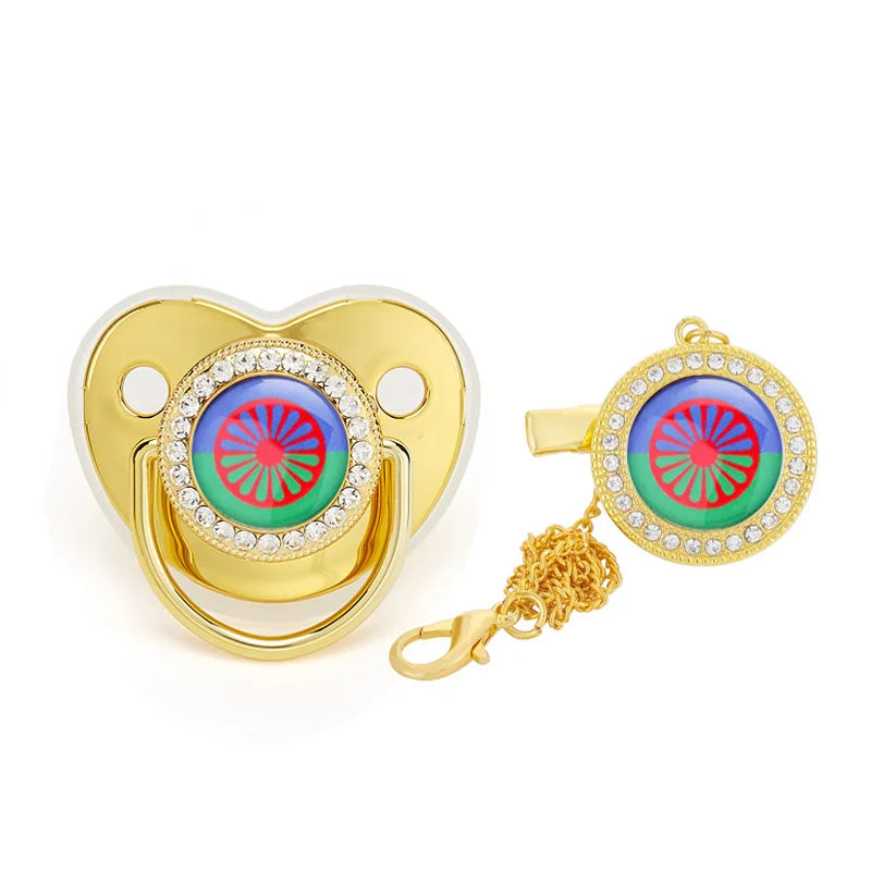 Personalized Flag Baby Luxury Pacifier with Chain Clips