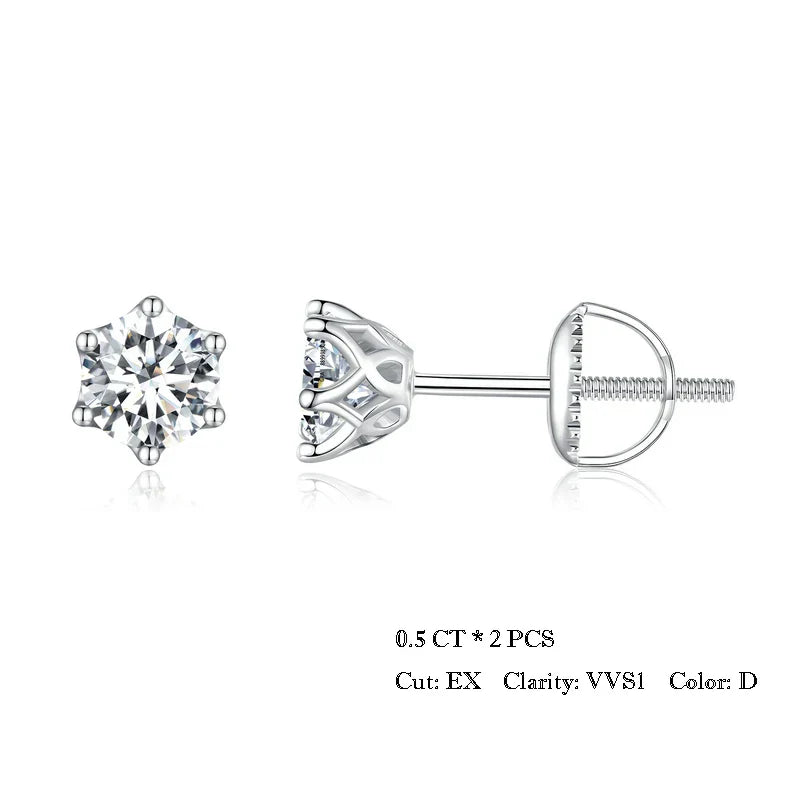 BAMOER Moissanite Stud Earrings, D Color Brilliant Round