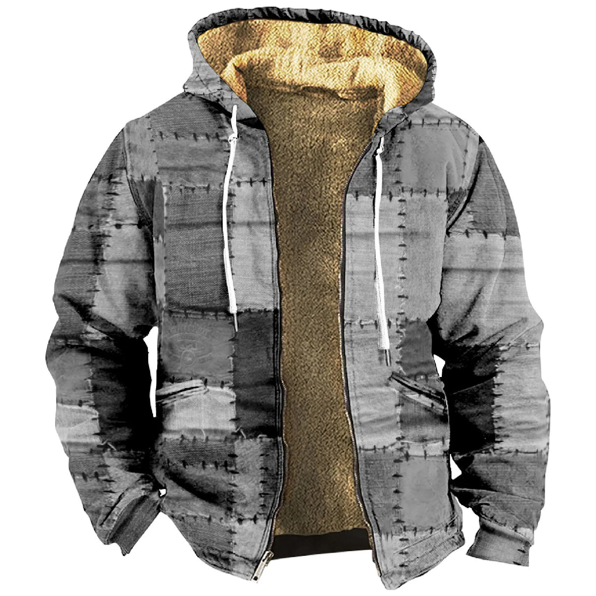 Warm Fleece Lining Jackets Men Winter Fashion Patchwork