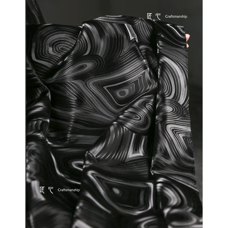 Leather Fabric Black Water Grain Hard Textured Jacket