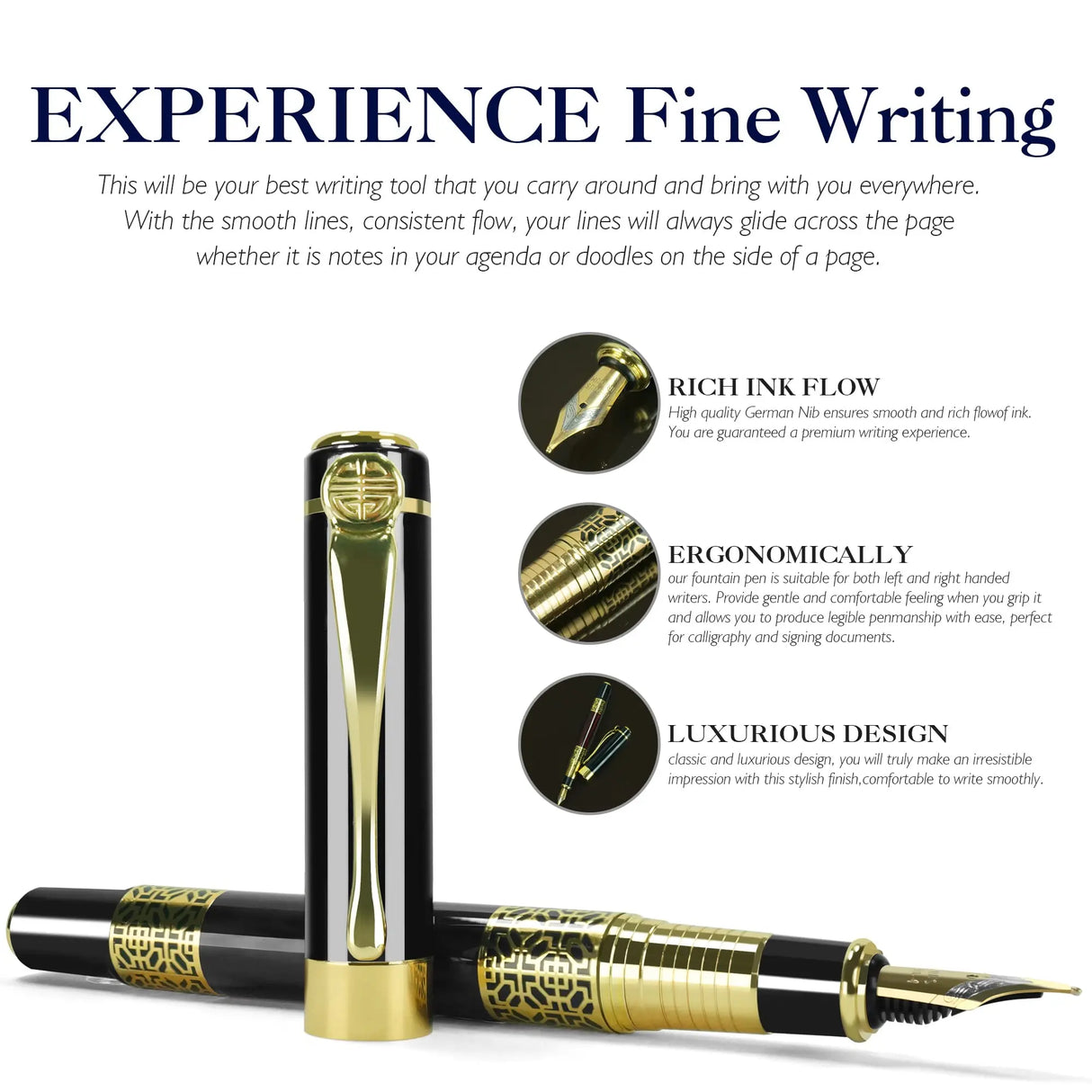 Retro Metal Fountain Pen F Nib Classic Design